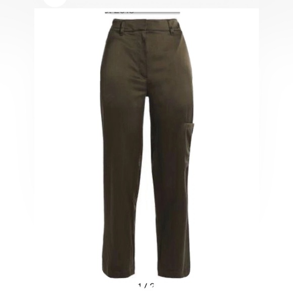 New Theory Casual Army Green Silk Pants Sz6 MSRP: $367 - Picture 3 of 8